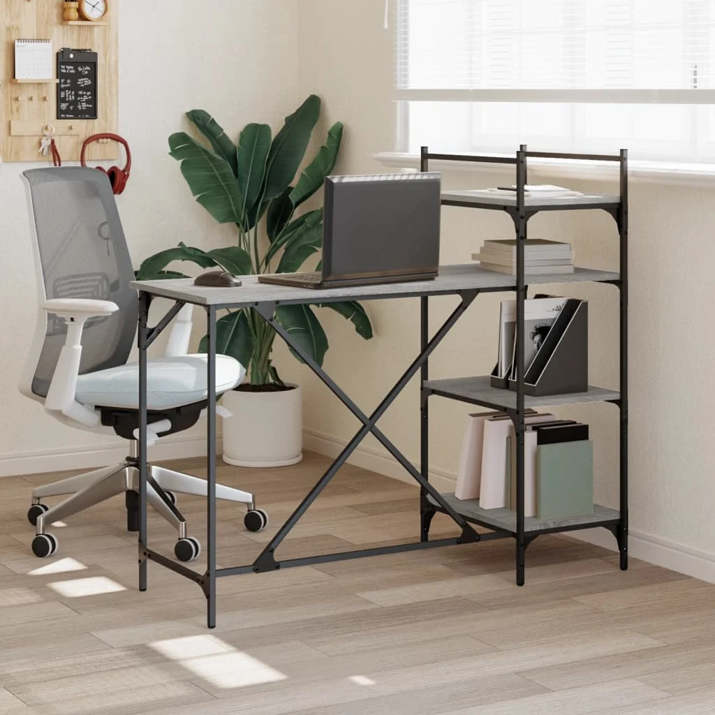 Bureau d'ordinateur avec étagères 120 x 47 x 109 cm sonoma gris bois d'ingénierie – vue d’ensemble