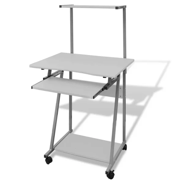 Bureau d'ordinateur avec plateau de clavier et étagère 68 x 48 x 115 cm blanc acier – vue d’ensemble