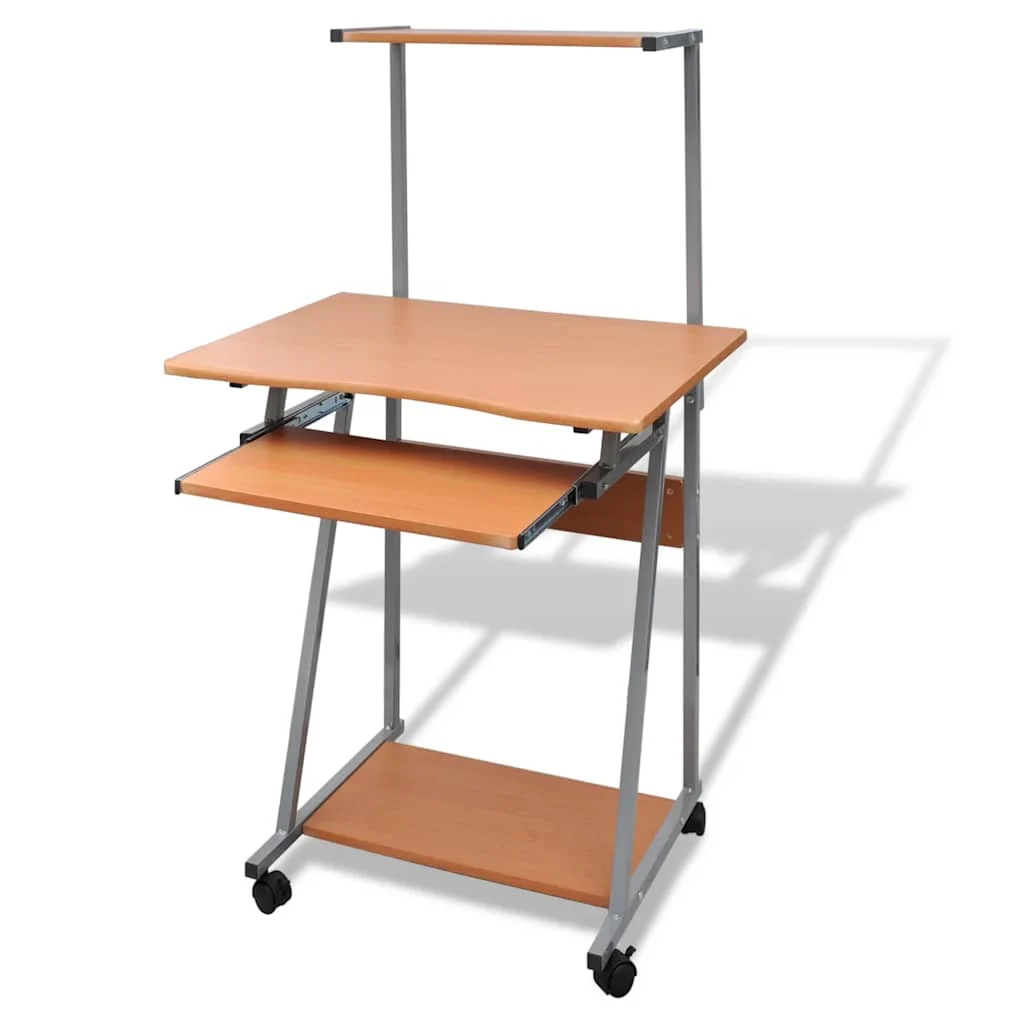 Bureau d'ordinateur avec plateau de clavier et étagère 68 x 48 x 115 cm marron acier – vue d’ensemble