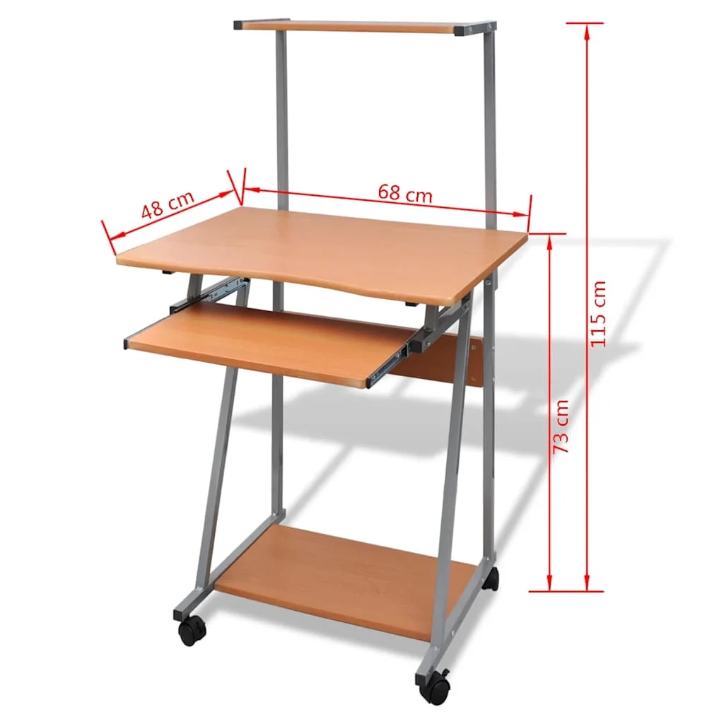Bureau d'ordinateur avec plateau de clavier et étagère 68 x 48 x 115 cm marron acier – vue en situation