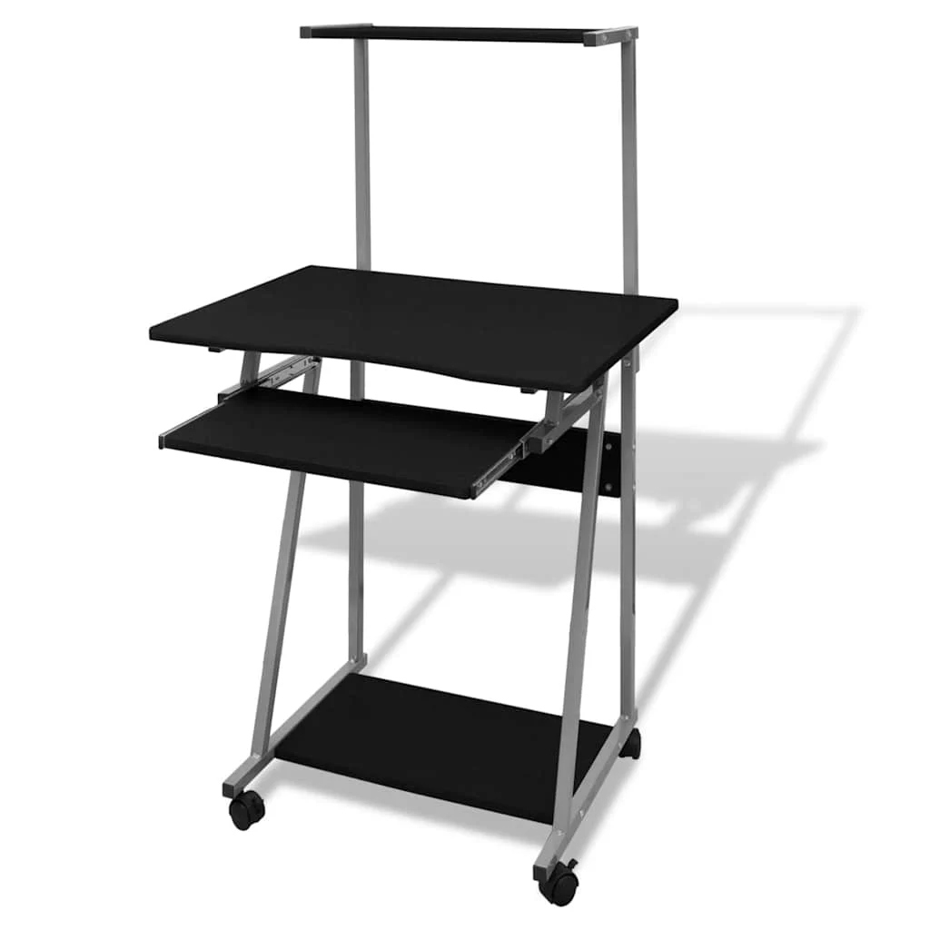 Bureau d'ordinateur avec plateau de clavier et étagère 68 x 48 x 115 cm noir acier – vue d’ensemble