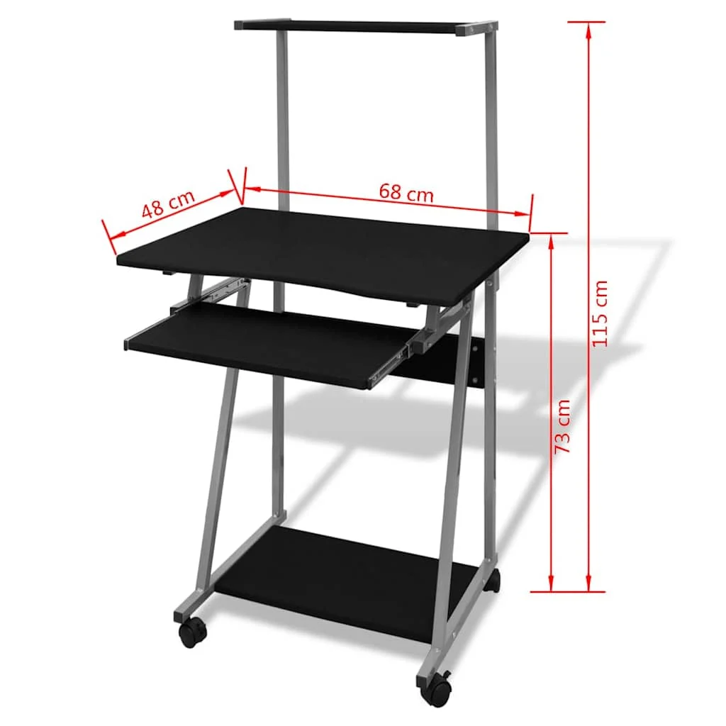 Bureau d'ordinateur avec plateau de clavier et étagère 68 x 48 x 115 cm noir acier – vue en situation