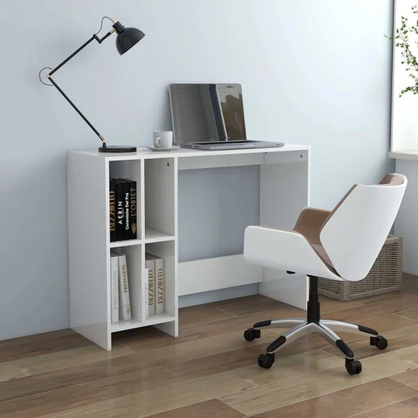 Bureau d'ordinateur portable 102,5 x 35 x 75 cm blanc brillant bois d'ingénierie – vue d’ensemble