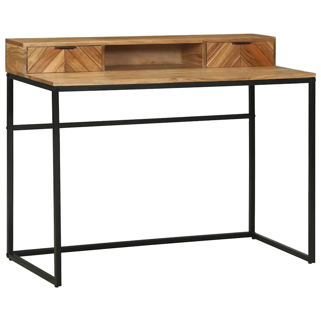 Bureau d'ordinateur avec tiroir 110 x 50 x 87 cm brun bois massif d'acacia – vue de détail
