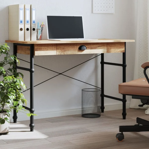 Bureau d'ordinateur avec tiroir couleur 110 x 50 x 75 cm brun bois d'ingénierie – vue d’ensemble