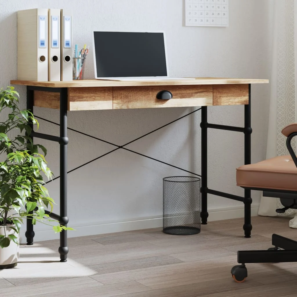 Bureau d'ordinateur avec tiroir couleur 110 x 50 x 75 cm brun bois d'ingénierie – vue d’ensemble
