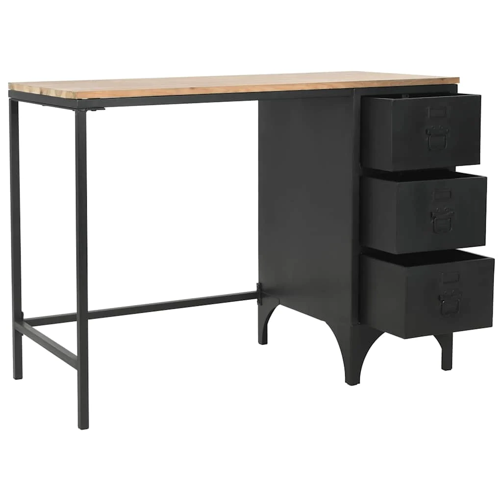 Bureau à piédestal unique Bois de sapin 100 x 50 x 76 cm noir acier – vue de dessus