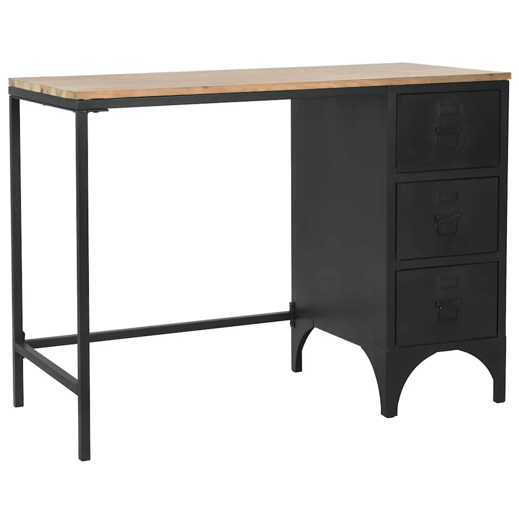 Bureau à piédestal unique Bois de sapin 100 x 50 x 76 cm noir acier – vue d’ensemble