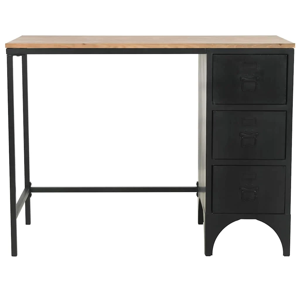 Bureau à piédestal unique Bois de sapin 100 x 50 x 76 cm noir acier – vue de côté