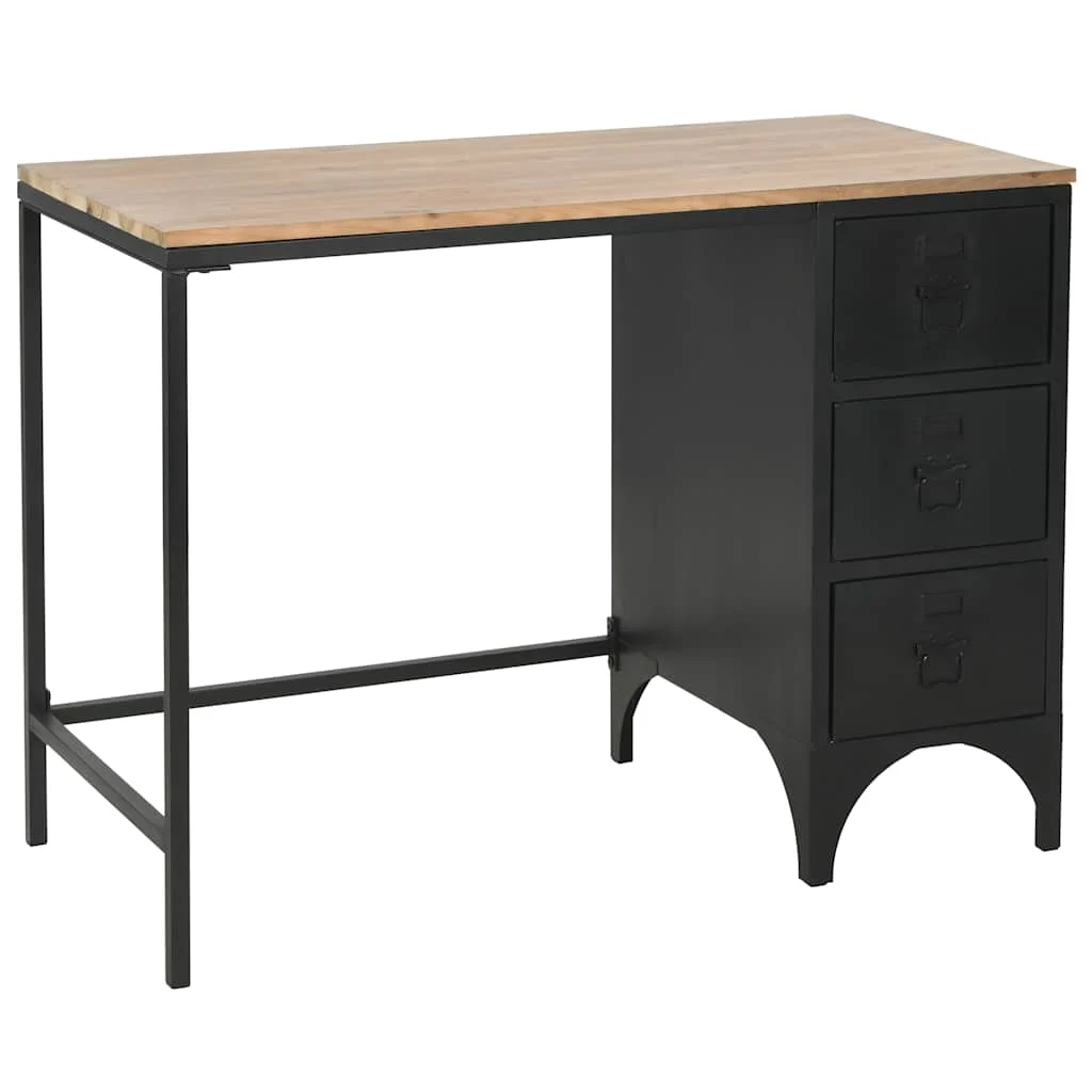 Bureau à piédestal unique Bois de sapin 100 x 50 x 76 cm noir acier – vue de détail