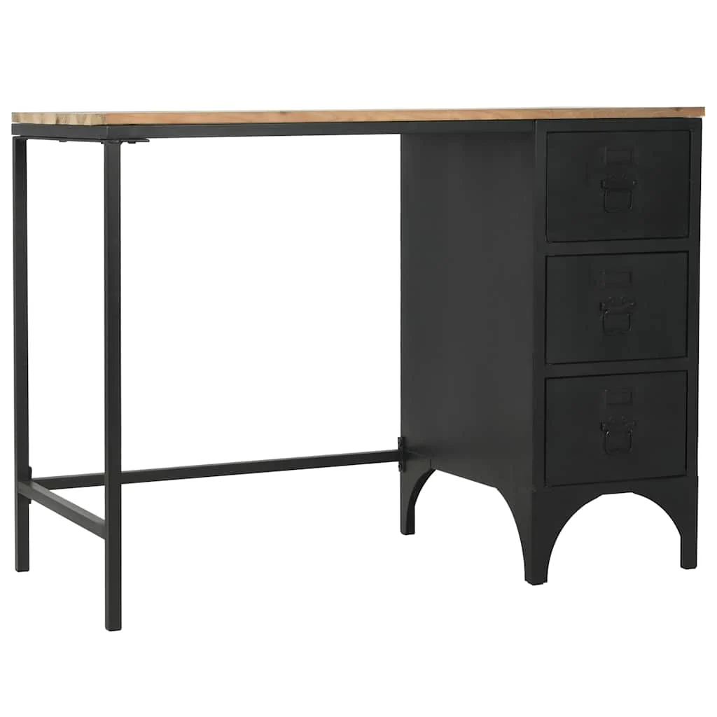 Bureau à piédestal unique Bois de sapin 100 x 50 x 76 cm noir acier – vue en situation