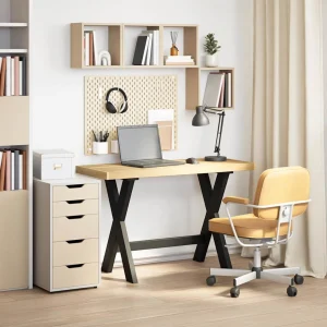 Bureau pieds en forme de X pin 120 x 50 x 75 cm brun bois massif – vue d’ensemble