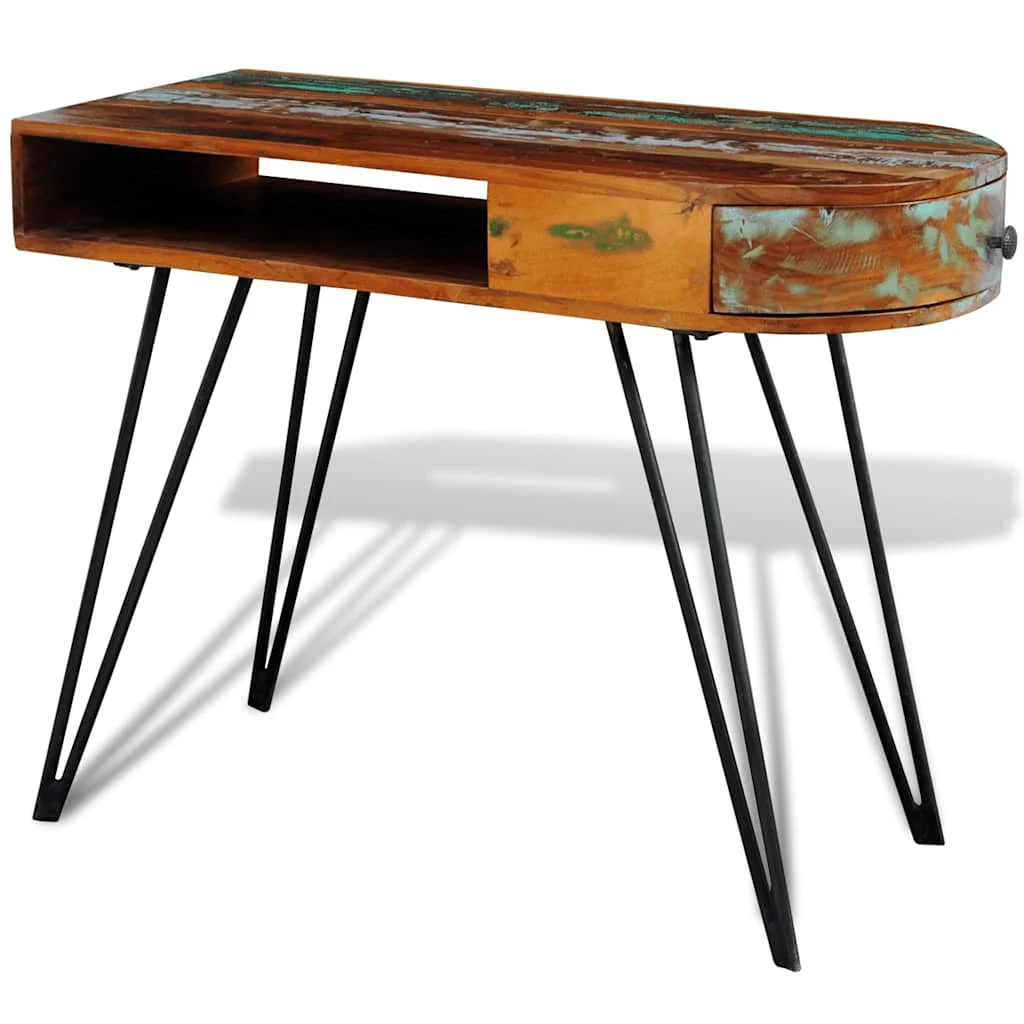 Bureau avec pieds en solide 97 x 45 x 76 cm brun bois de récupération – vue de détail