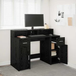 Bureau avec porte 120 x 55 x 91 cm chêne noir bois d'ingénierie – vue d’ensemble
