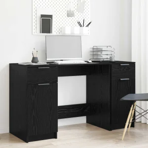 Bureau avec porte 133 x 50 x 75 cm chêne noir bois d'ingénierie – vue d’ensemble