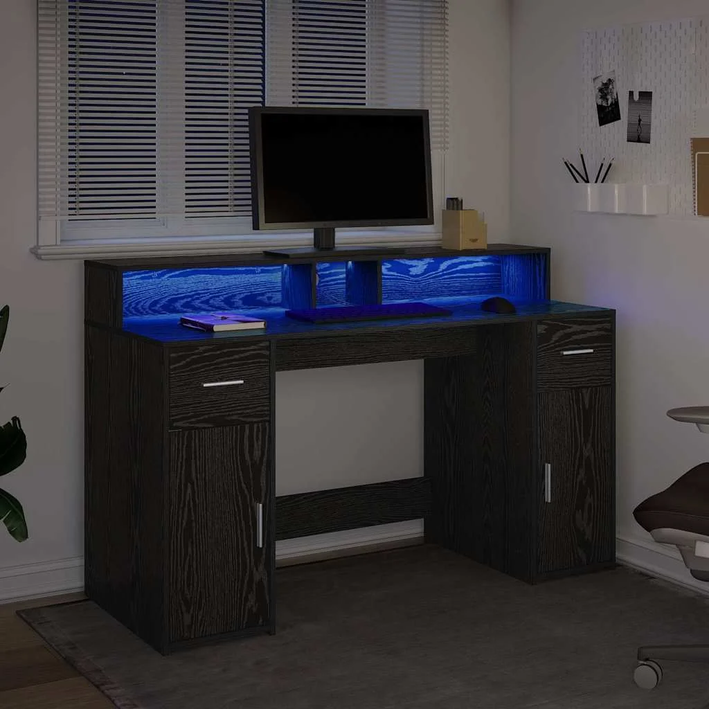Bureau avec porte 140 x 55 x 91 cm chêne noir bois d'ingénierie – vue de dessus