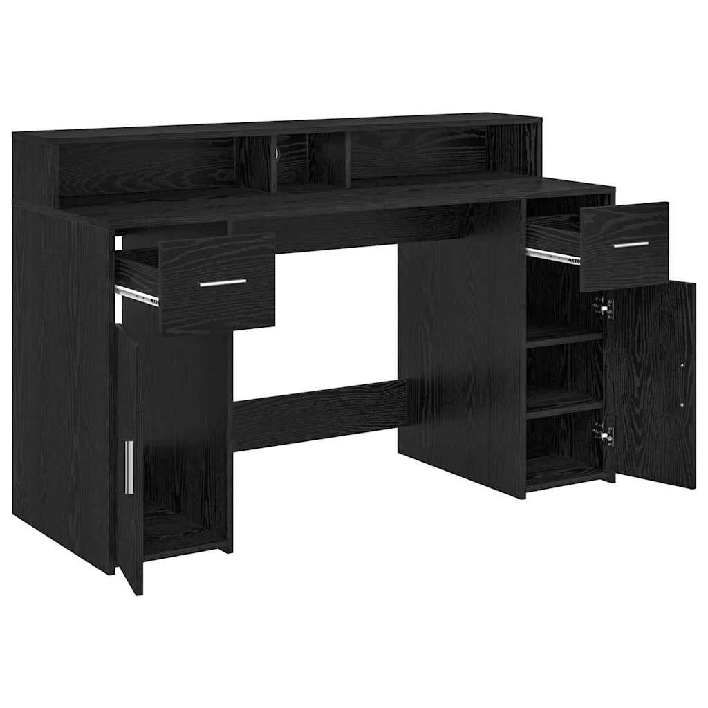 Bureau avec porte 140 x 55 x 91 cm chêne noir bois d'ingénierie – vue de dos