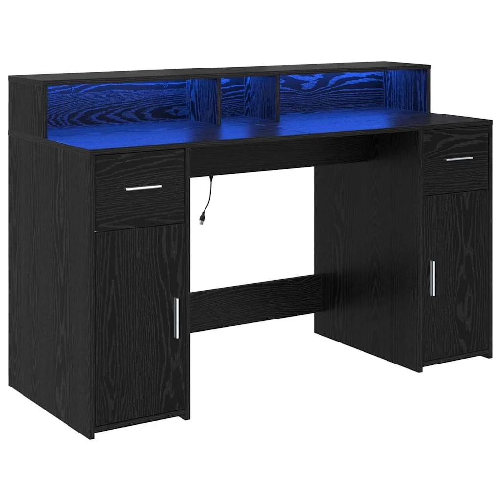 Bureau avec porte 140 x 55 x 91 cm chêne noir bois d'ingénierie – vue de côté