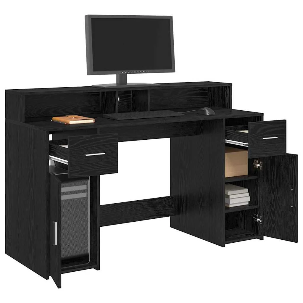 Bureau avec porte 140 x 55 x 91 cm chêne noir bois d'ingénierie – vue de détail