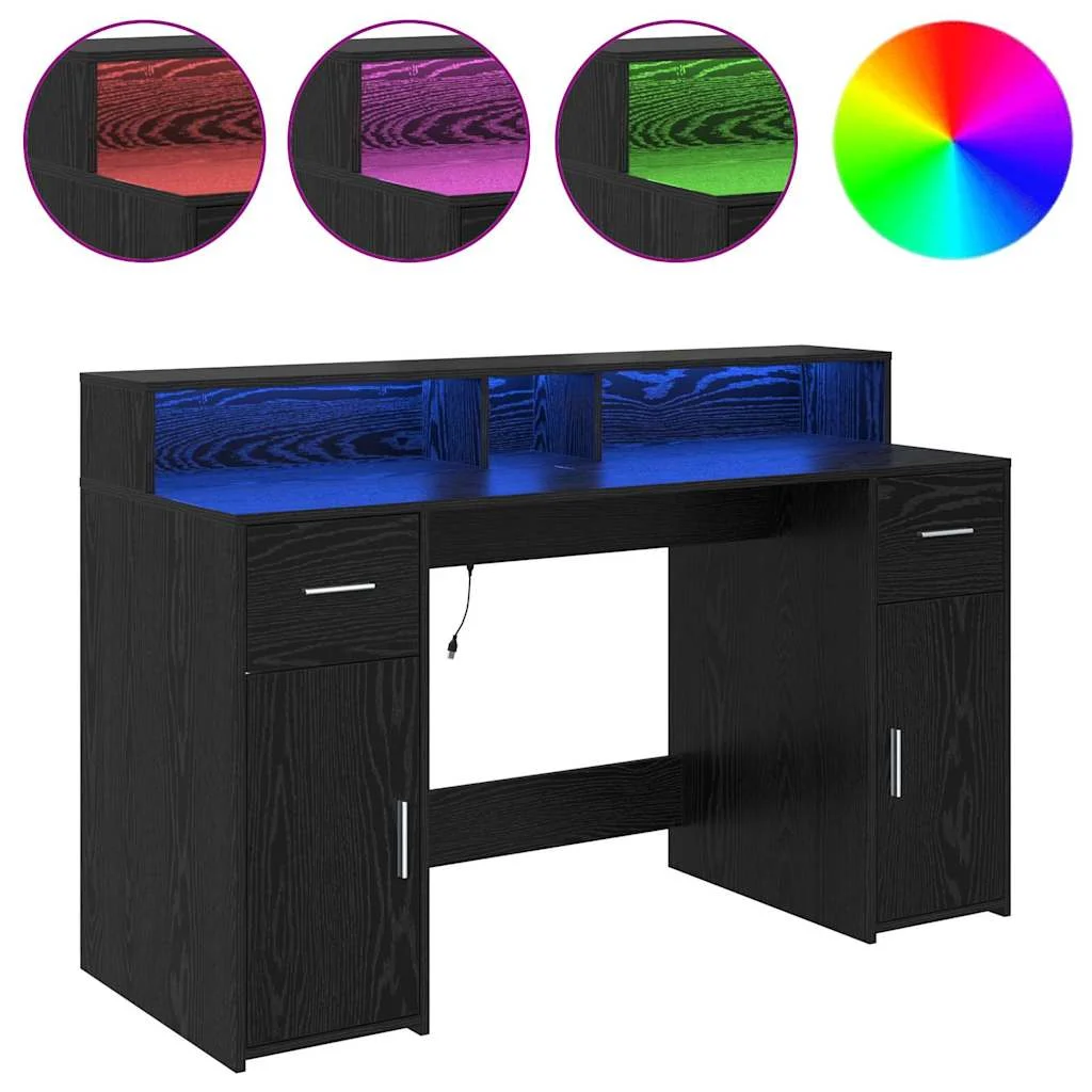 Bureau avec porte 140 x 55 x 91 cm chêne noir bois d'ingénierie – vue en situation