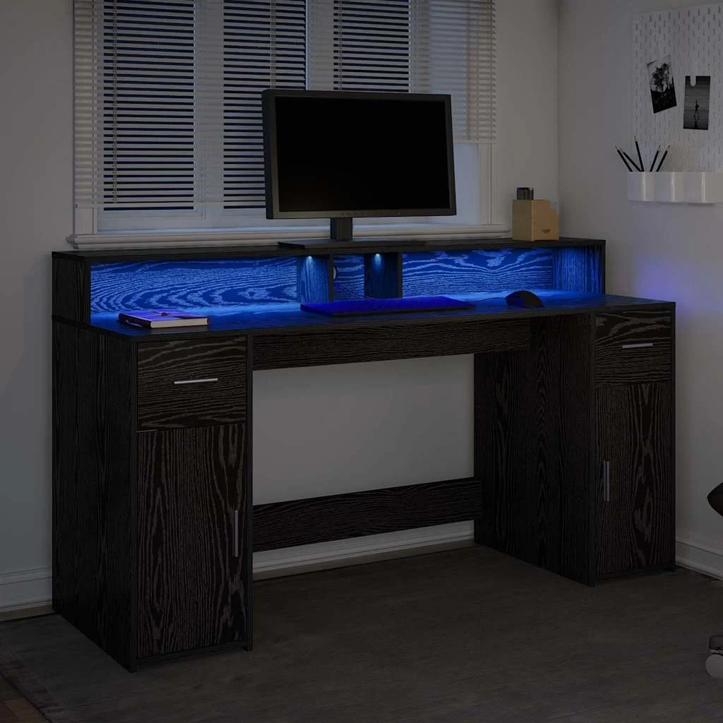 Bureau avec porte 160 x 55 x 91 cm chêne noir bois d'ingénierie – vue de dessus