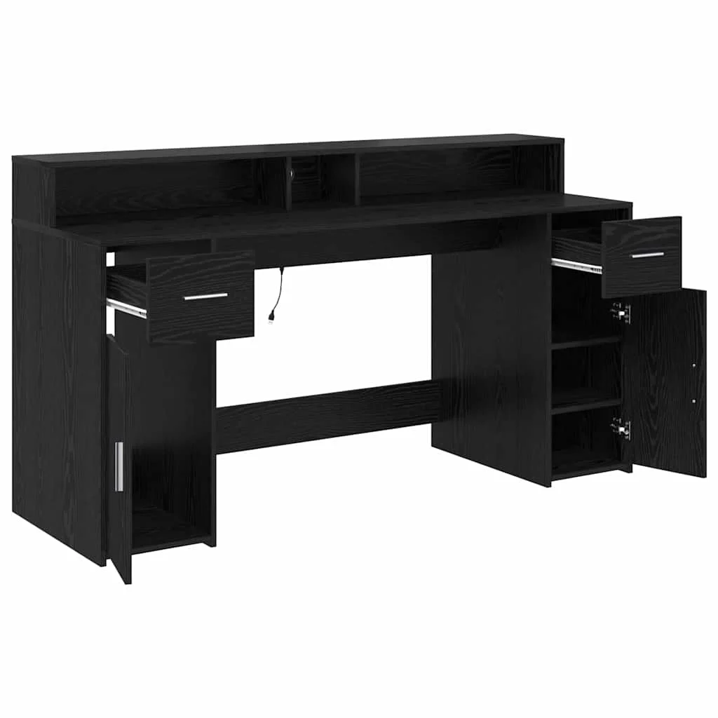 Bureau avec porte 160 x 55 x 91 cm chêne noir bois d'ingénierie – vue de dos