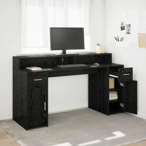 Bureau avec porte 160 x 55 x 91 cm chêne noir bois d'ingénierie – vue d’ensemble