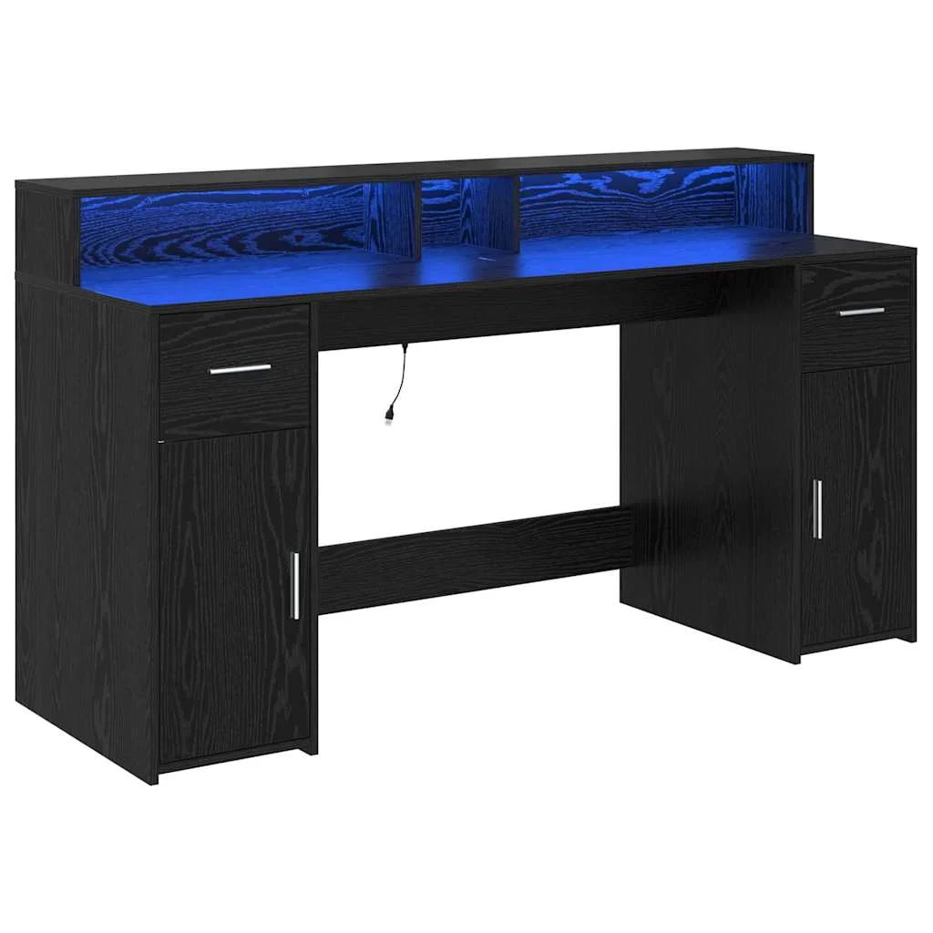 Bureau avec porte 160 x 55 x 91 cm chêne noir bois d'ingénierie – vue de côté