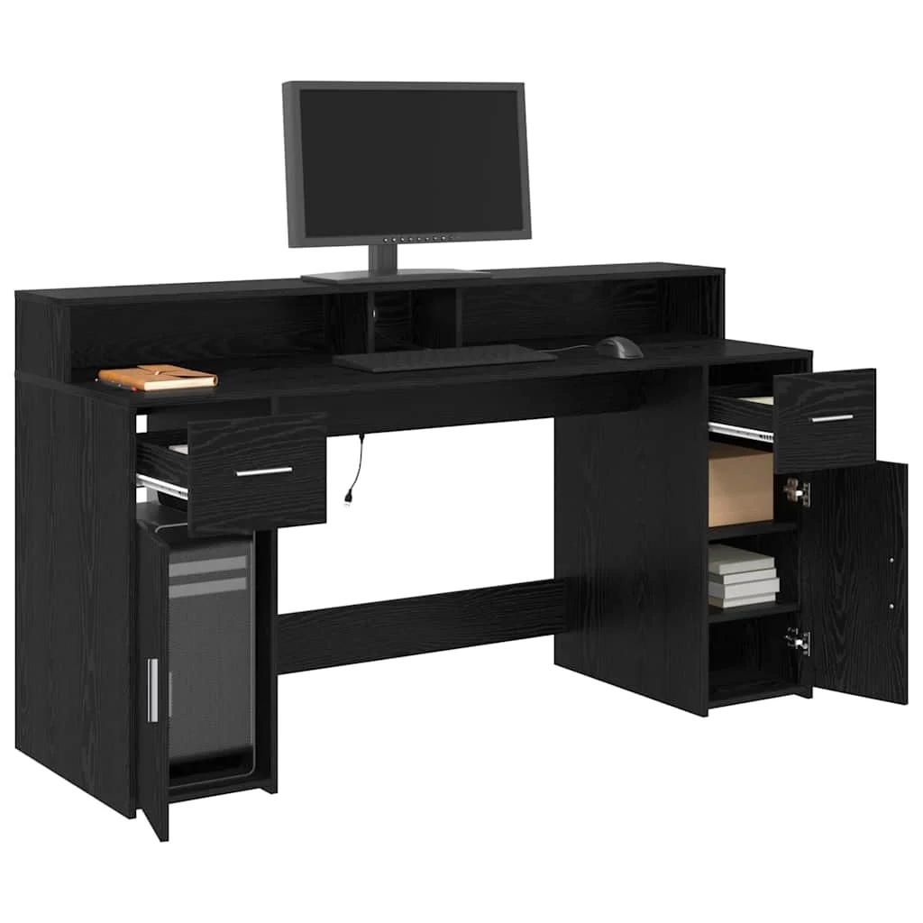 Bureau avec porte 160 x 55 x 91 cm chêne noir bois d'ingénierie – vue de détail