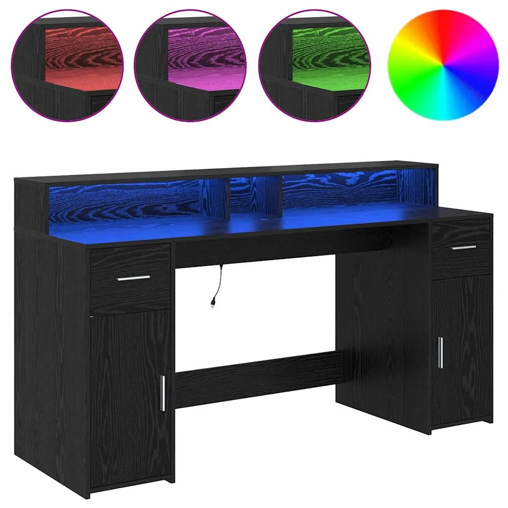 Bureau avec porte 160 x 55 x 91 cm chêne noir bois d'ingénierie – vue en situation