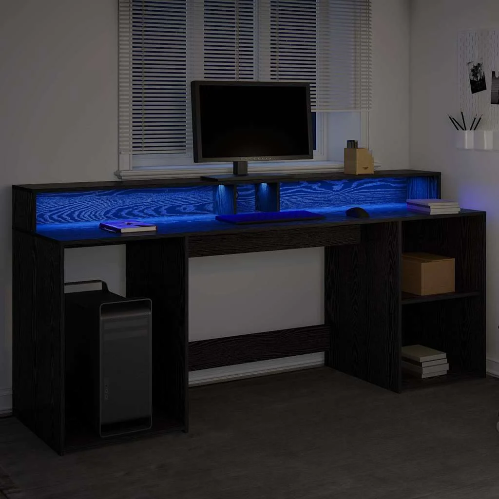 Bureau avec porte 200 x 55 x 91 cm chêne noir bois d'ingénierie – vue de dessus