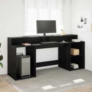 Bureau avec porte 200 x 55 x 91 cm chêne noir bois d'ingénierie – vue d’ensemble