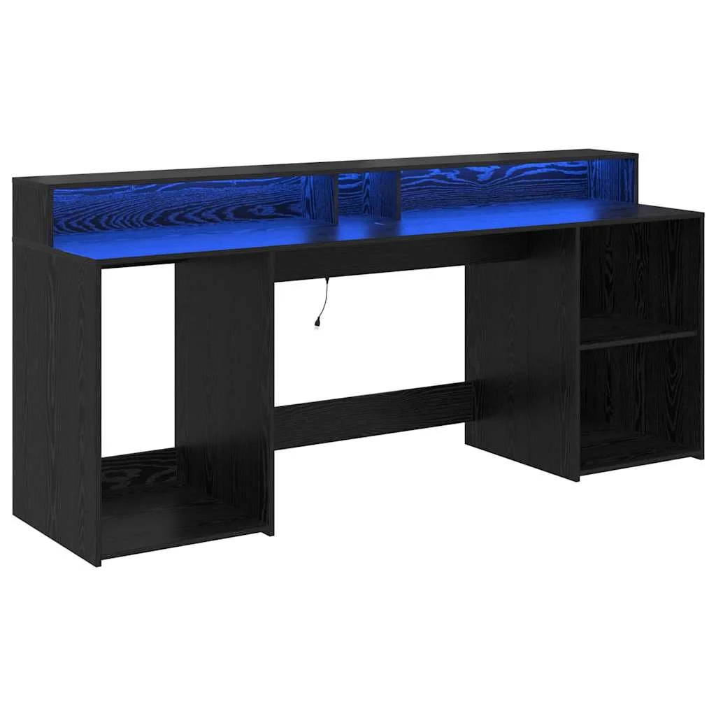 Bureau avec porte 200 x 55 x 91 cm chêne noir bois d'ingénierie – vue de côté