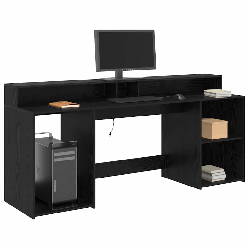 Bureau avec porte 200 x 55 x 91 cm chêne noir bois d'ingénierie – vue de détail