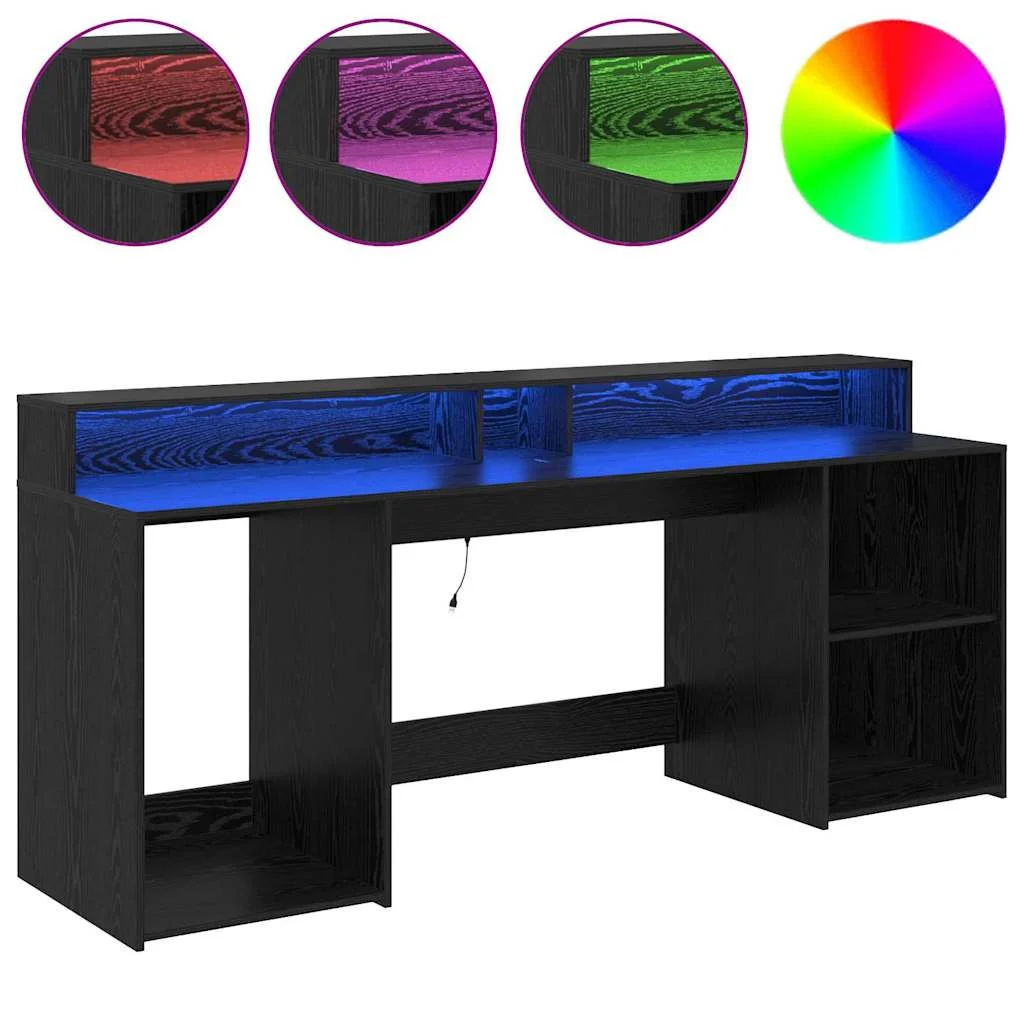 Bureau avec porte 200 x 55 x 91 cm chêne noir bois d'ingénierie – vue en situation
