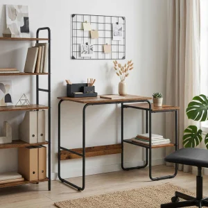 Bureau avec rangement 100 x 50 x 75 cm bois ancien bois d'ingénierie – vue d’ensemble