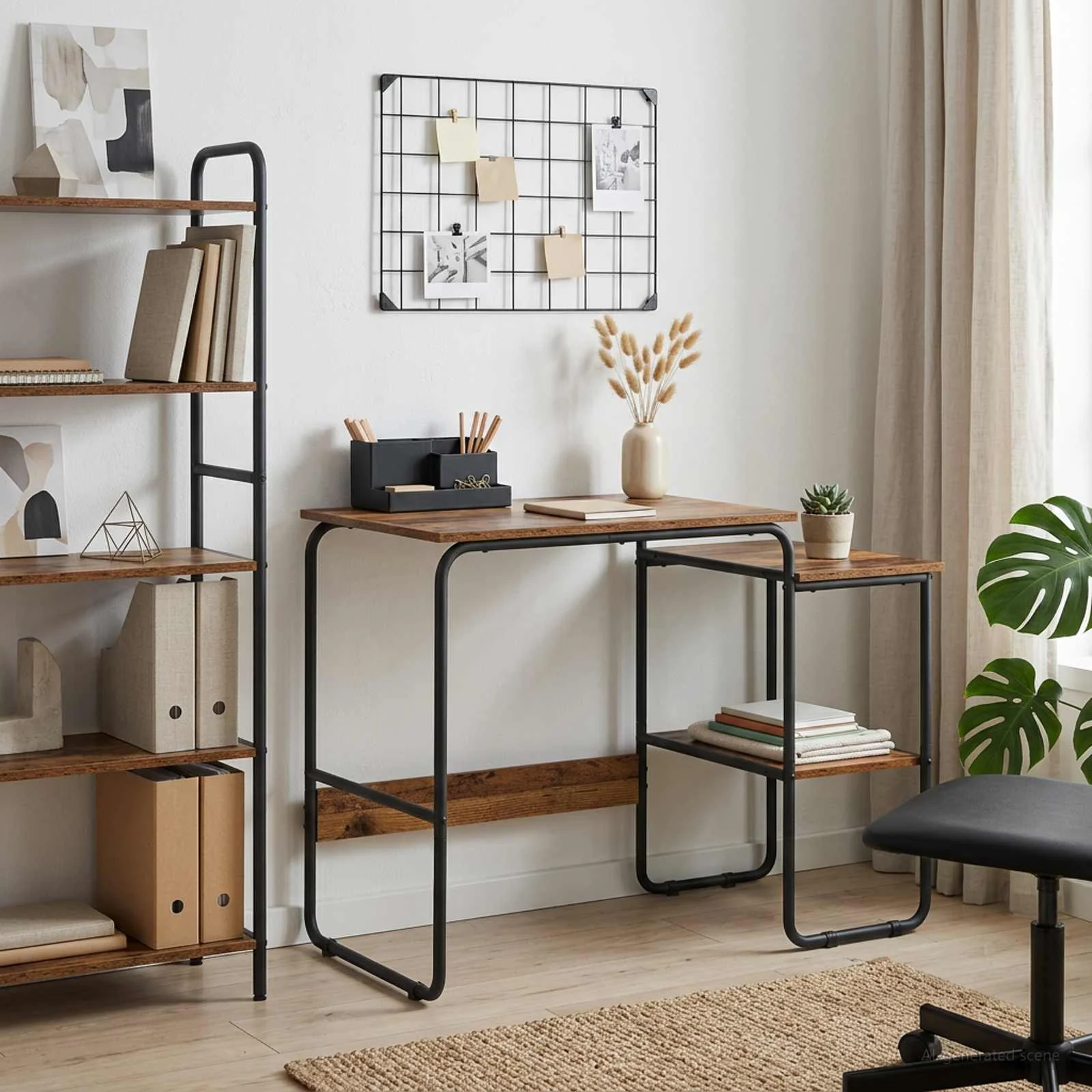 Bureau avec rangement 100 x 50 x 75 cm bois ancien bois d'ingénierie – vue d’ensemble