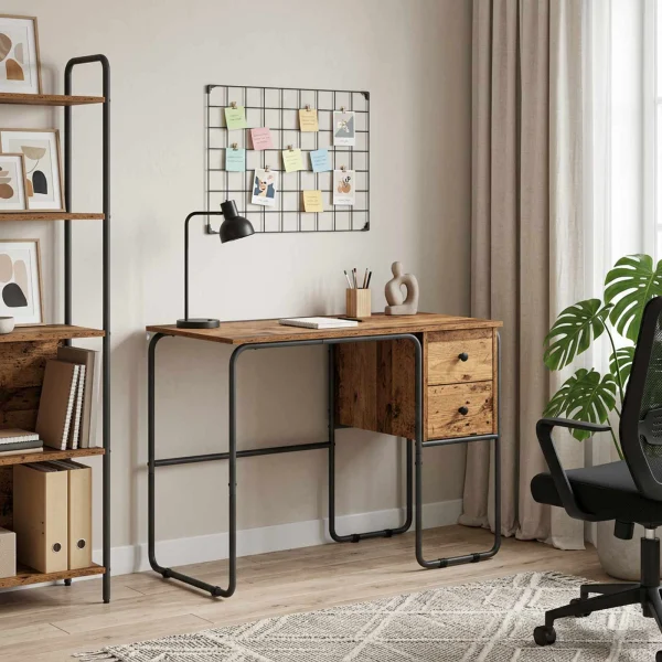 Bureau avec rangement 100 x 50 x 75 cm bois ancien bois d'ingénierie – modèle 2 – vue d’ensemble