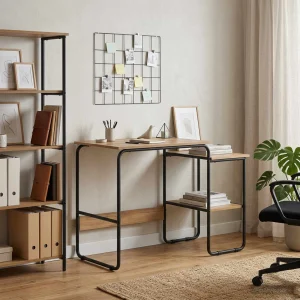 Bureau avec rangement 100 x 50 x 75 cm chêne artisanal bois d'ingénierie – vue d’ensemble