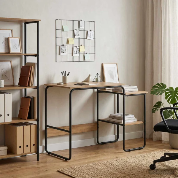 Bureau avec rangement 100 x 50 x 75 cm chêne artisanal bois d'ingénierie – vue d’ensemble