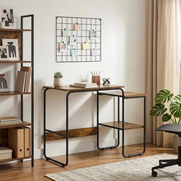 Bureau avec rangement 100 x 50 x 75 cm chêne fumé bois d'ingénierie – vue d’ensemble
