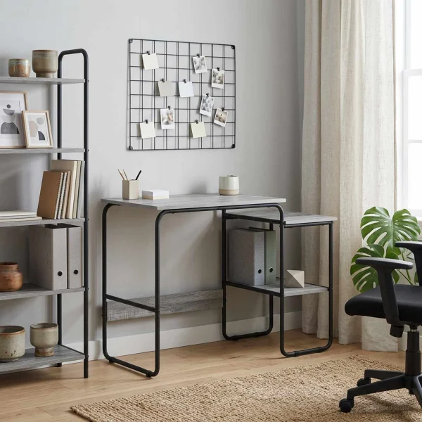 Bureau avec rangement 100 x 50 x 75 cm sonoma gris bois d'ingénierie – vue d’ensemble