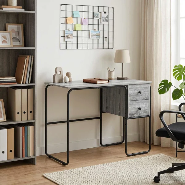 Bureau avec rangement 100 x 50 x 75 cm sonoma gris bois d'ingénierie – modèle 2 – vue d’ensemble