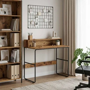 Bureau avec rangement 100 x 50 x 91 cm bois ancien bois d'ingénierie – vue d’ensemble