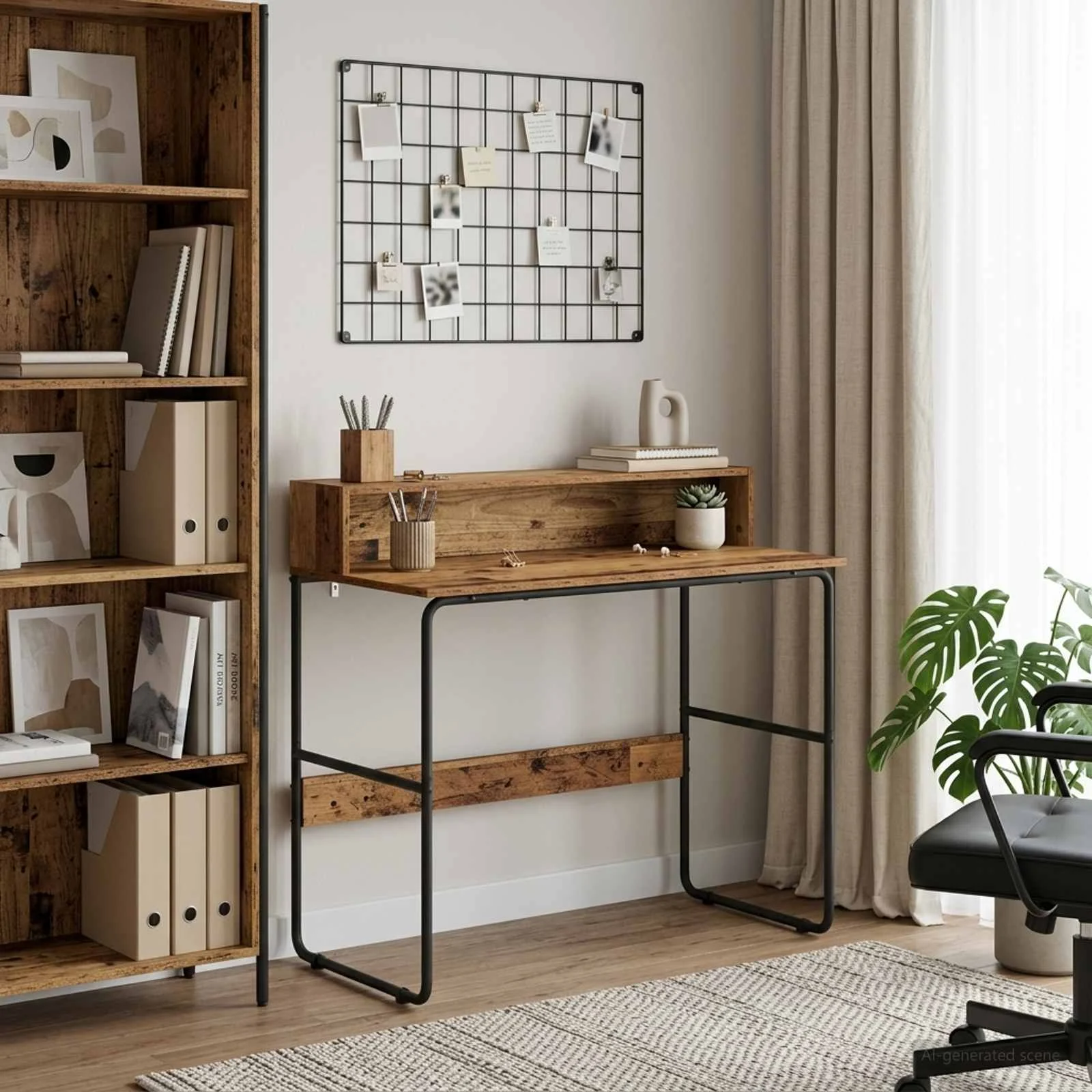 Bureau avec rangement 100 x 50 x 91 cm bois ancien bois d'ingénierie – vue d’ensemble