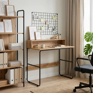 Bureau avec rangement 100 x 50 x 91 cm chêne artisanal bois d'ingénierie – vue d’ensemble