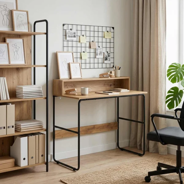 Bureau avec rangement 100 x 50 x 91 cm chêne artisanal bois d'ingénierie – vue d’ensemble