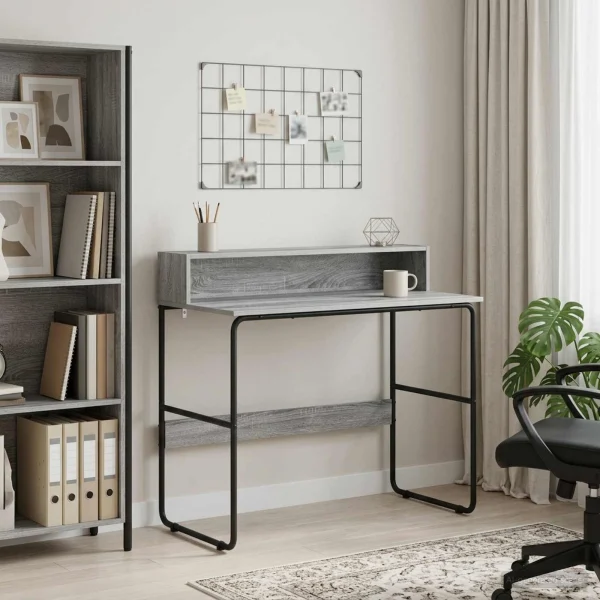 Bureau avec rangement 100 x 50 x 91 cm sonoma gris bois d'ingénierie – vue d’ensemble