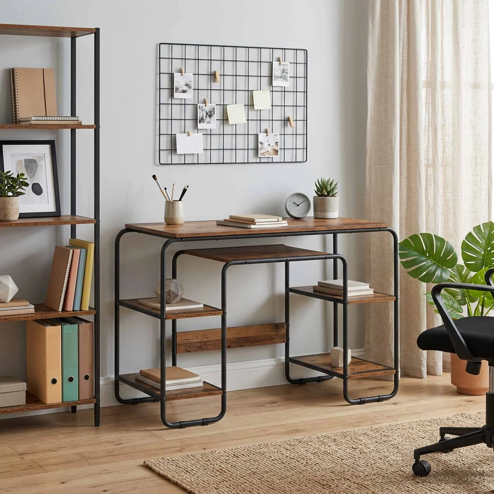 Bureau avec rangement 113,5 x 52 x 75,5 cm bois ancien bois d'ingénierie – vue d’ensemble
