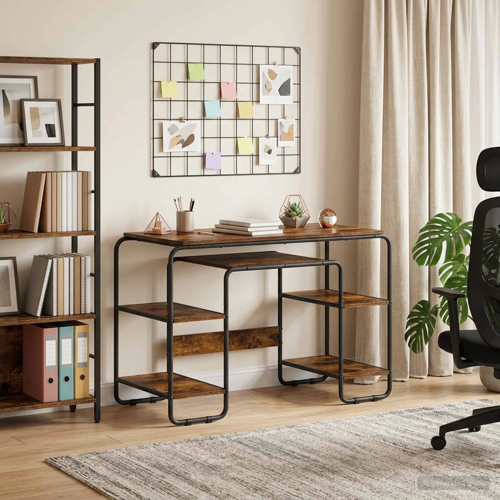 Bureau avec rangement 113,5 x 52 x 75,5 cm chêne fumé bois d'ingénierie – vue d’ensemble